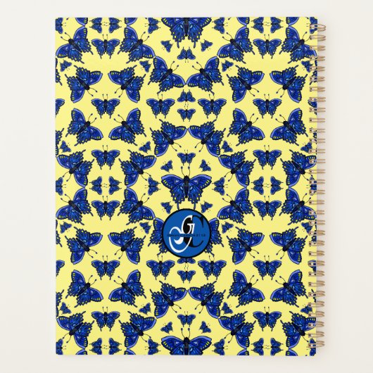 Blue Butterflies in Fun Playful Pattern on Yelow Planner (Achterkant)