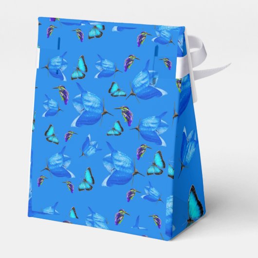Blue Butterflies Kingfishers Bell Flowers Pattern Bedankdoosjes (Achterkant)