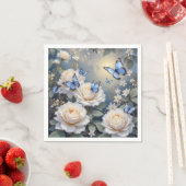 Blue Butterflies On White Roses and Daisies Servet (Insitu)
