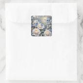 Blue Butterflies On White Roses and Daisies Vierkante Sticker (Tas)