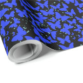 Blue Butterflies Pattern C01.b Black BG Cadeaupapier (Rol Hoek)