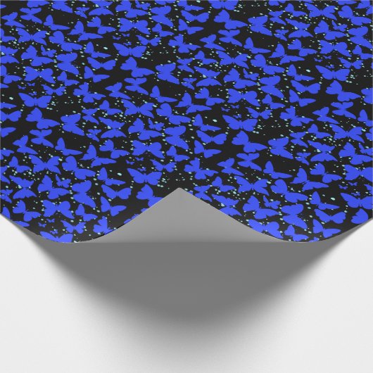 Blue Butterflies Pattern C01.b Black BG Cadeaupapier (Hoek)