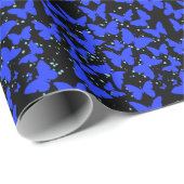 Blue Butterflies Pattern C01.b Black BG Cadeaupapier (Rol Hoek)