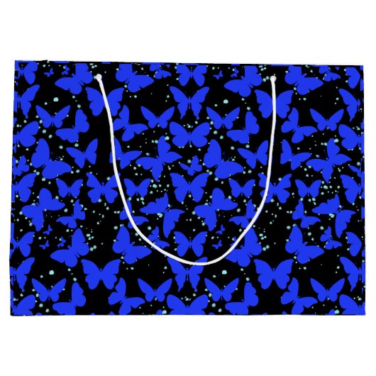 Blue Butterflies Pattern C01.b Black BG Groot Cadeauzakje (Achterkant)