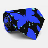 Blue Butterflies Pattern C01.b Black BG Stropdas (Opgerold)
