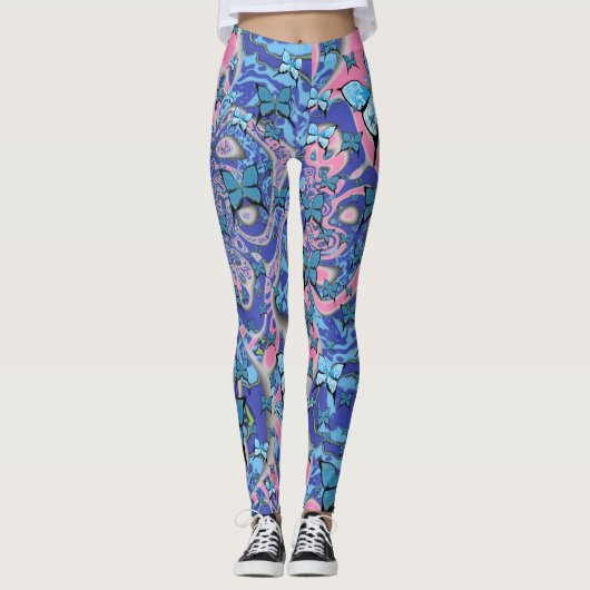 Blue Butterflies Psychedelic Dream Leggings (Voorkant)