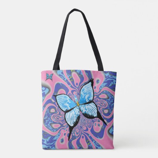 Blue Butterflies Psychedelic Dream Tote Bag (Achterkant)