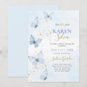 Blue Butterflies Quinceañera uitnodiging (Voorkant / Achterkant)