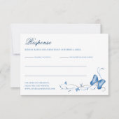 Blue Butterflies & Swirls Quinceanera RSVP-kaart RSVP Kaartje (Voorkant)