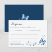 Blue Butterflies & Swirls Quinceanera RSVP-kaart RSVP Kaartje (Voorkant / Achterkant)