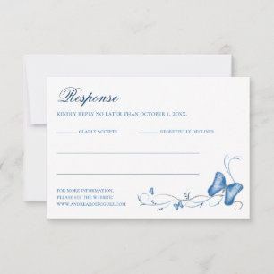 Blue Butterflies & Swirls Quinceanera RSVP-kaart RSVP Kaartje