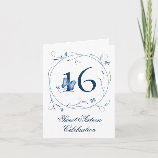 Blue Butterflies & Swirls Sweet 16 (Voorkant)