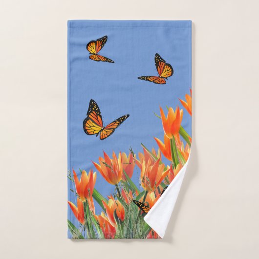 Blue Butterflies & Tulips Bath Towel Set Bad Handdoek (Handdoek)
