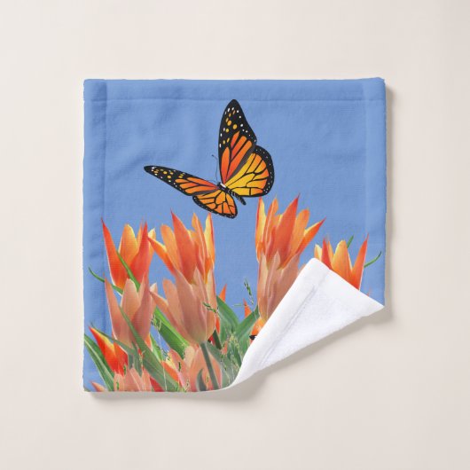 Blue Butterflies & Tulips Bath Towel Set Bad Handdoek (Wasdoekje)