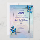 Blue Butterflies verjaardagsfeestje uitnodiging (Voorkant)