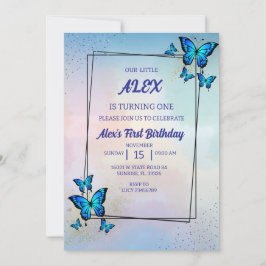 Blue Butterflies verjaardagsfeestje uitnodiging