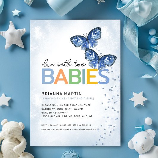 Blue Butterflies Verschuldigd met Two Twins Baby s Kaart