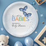 Blue Butterflies Verschuldigd met Two Twins Baby s Papieren Bordje<br><div class="desc">Deze schattige vlinder thema baby shower papier bord heeft twee blauwe vlinders en is ideaal voor een twin boys baby shower. Het ontwerp is geaccentueerd met de speelse tekst "due the two BABIES" die trendy handschrift combineert met veelkleurige blokletters voor een schattig feestpapier bord.</div>