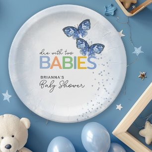 Blue Butterflies Verschuldigd met Two Twins Baby s Papieren Bordje