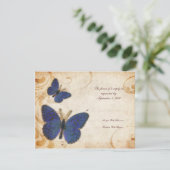 Blue Butterflies Vintage Wedding RSVP Kaartje (Staand voorkant)