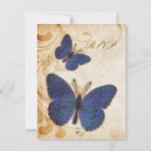 Blue Butterflies Vintage Wedding RSVP Kaartje (Achterkant)