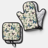  Blue Butterflies Vrijgezellenfeest Ovenwant & Pannenlap Set (Voorkant / Achterkant)