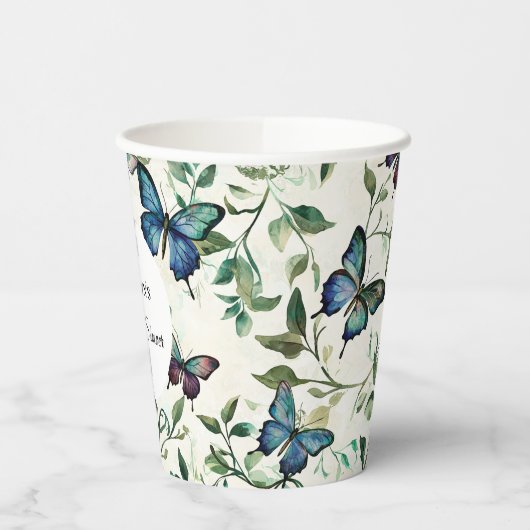  Blue Butterflies Vrijgezellenfeest Papieren Bekers (Links)