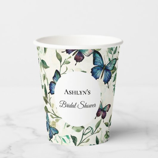  Blue Butterflies Vrijgezellenfeest Papieren Bekers (Voorkant)