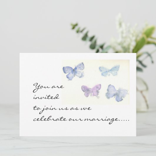 Blue Butterflies Wedding Uitnodiging (Staand voorkant)