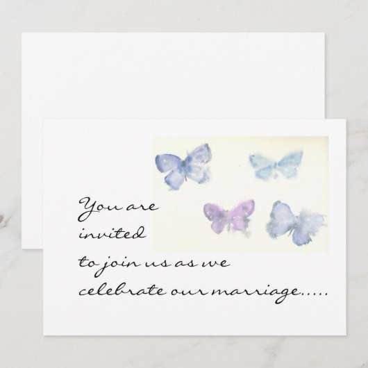 Blue Butterflies Wedding Uitnodiging (Voorkant / Achterkant)