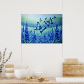 Blue Butterflies with Blue Flowers, Poster (Keuken)