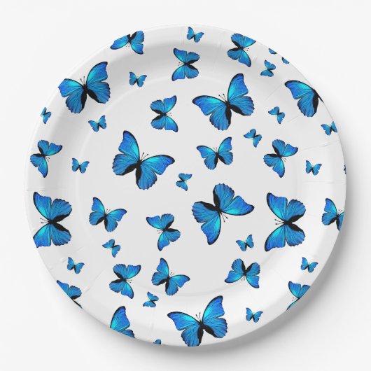 Blue butterflips papieren bordje (Voorkant)