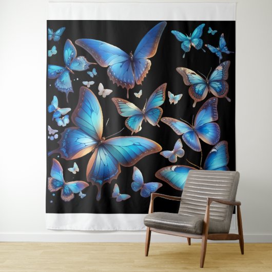 Blue butterflips wandkleed (In situ)