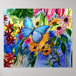 Blue Butterflly's Garden Poster
