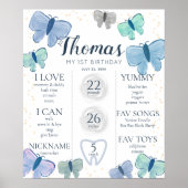 Blue Butterfly 1st Birthday Milestone Poster (Voorkant)
