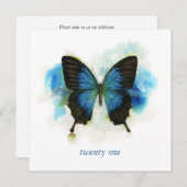 Blue Butterfly 21st Birthday Invitation Kaart (Voorkant / Achterkant)