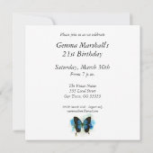 Blue Butterfly 21st Birthday Invitation Kaart (Achterkant)