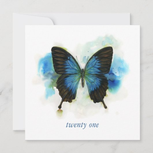 Blue Butterfly 21st Birthday Invitation Kaart (Voorkant)