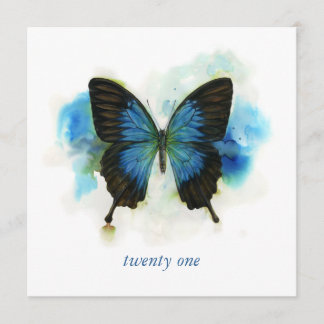 Blue Butterfly 21st Birthday Invitation Kaart