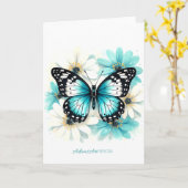Blue Butterfly & Aqua Floral Watercolor Kaart (Gele Bloem)