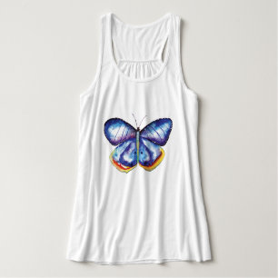 Blue Butterfly Art Flowy Racerback Tanktop, Wit Tanktop