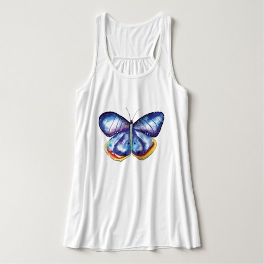 Blue Butterfly Art Flowy Racerback Tanktop, Wit Tanktop (Design voorkant)