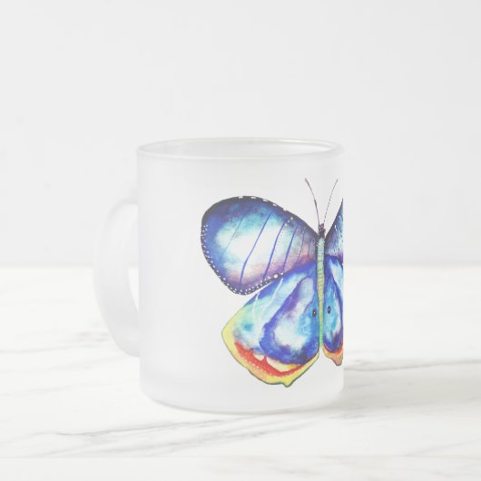 Blue Butterfly Art Frosted Glass Mok (Voorkant links)