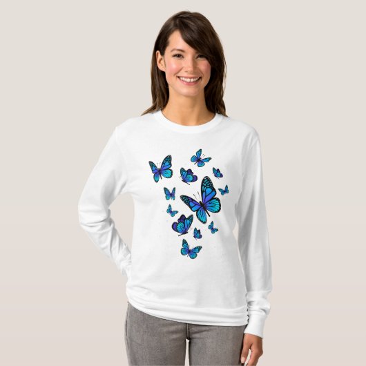 Blue Butterfly Art Garden Beauful Butterflies T-shirt (Voorkant volledig)