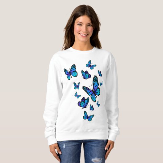Blue Butterfly Art Garden Beauful Butterflies Trui (Voorkant volledig)
