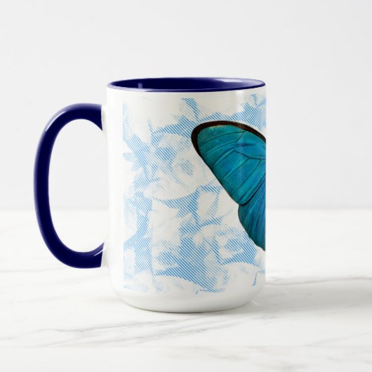 Blue Butterfly Art over Pop Art Pattern Mok Cup (Links)