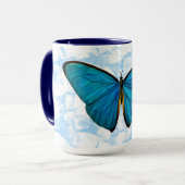 Blue Butterfly Art over Pop Art Pattern Mok Cup (Voorkant links)
