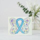 Blue Butterfly Awareness Ribbon Custom Briefkaart (Staand voorkant)