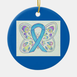 Blue Butterfly Awareness Ribbon Custom Ornamies Keramisch Ornament