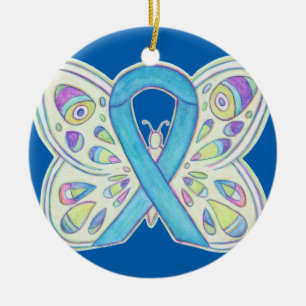 Blue Butterfly Awareness Ribbon Custom Ornamies Keramisch Ornament